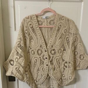 Beige Crochet Women's Poncho